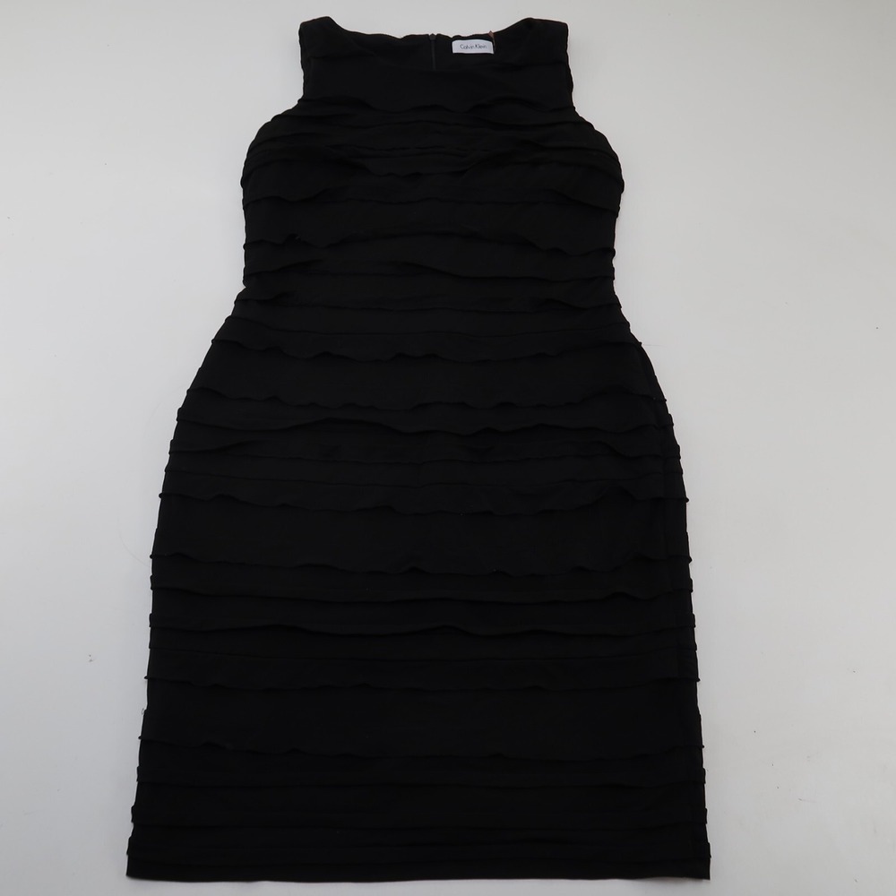 Calvin Klein Black Sheath Dress Womens 8 Stretch Bodycon Career Cocktail Curvy